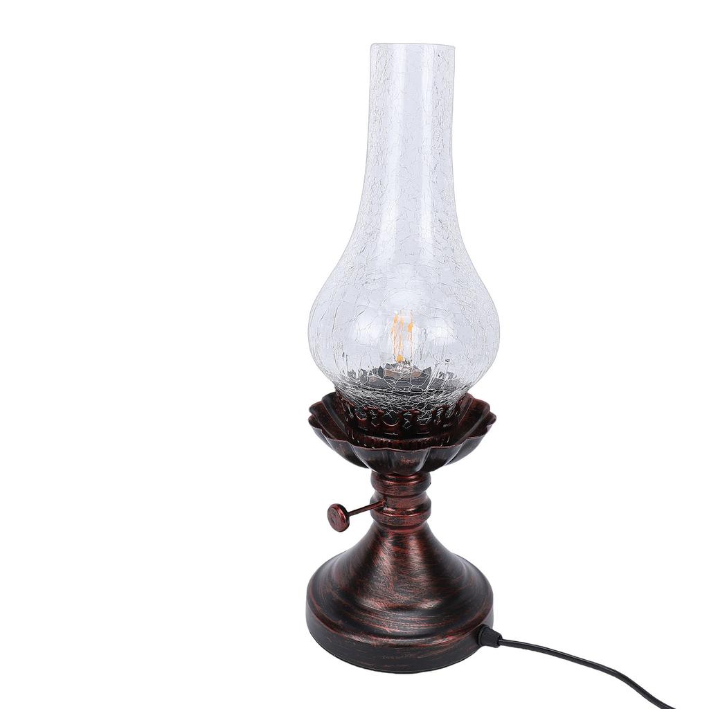 Vintage Table Lamp with Crackled Glass Shade 40W E27 Rustic Small Antique Desk Lamp Bedside Decor for Farmhouse Bedroom