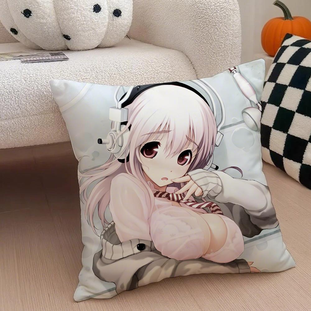 sSuper Sonico Pillow Anime Character Cushion Cover Throw Pillow Cover Hidden Button Durable Polyester Chair Cushion