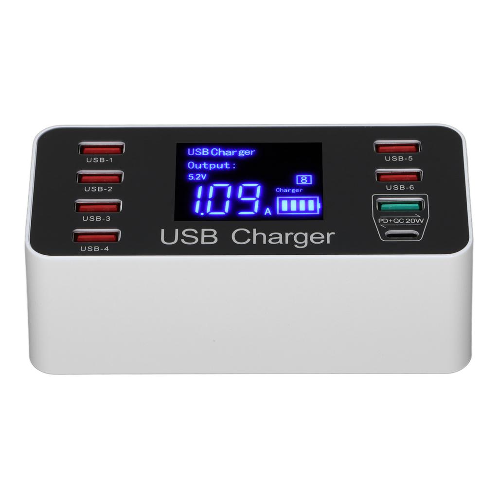 40W USB Phone Charger with 8 Ports Portable QC3.0 USB C Type C Fast Charger for Traveling