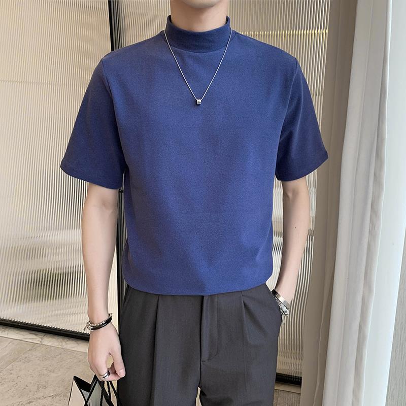 Men's White Short-Sleeve High-Neck T-Shirt - 2022 Spring/Summer Collection, Elegant and Versatile Style