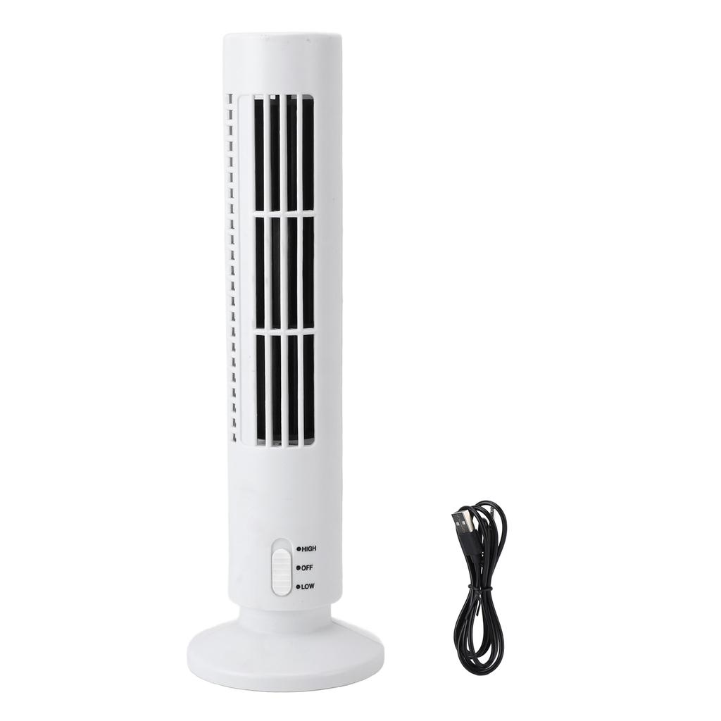 Mini Tower Fan Bladeless Desk Fan Quiet Cooling 2 Gears USB Desktop Table Tower Fan for Office Bedroom White