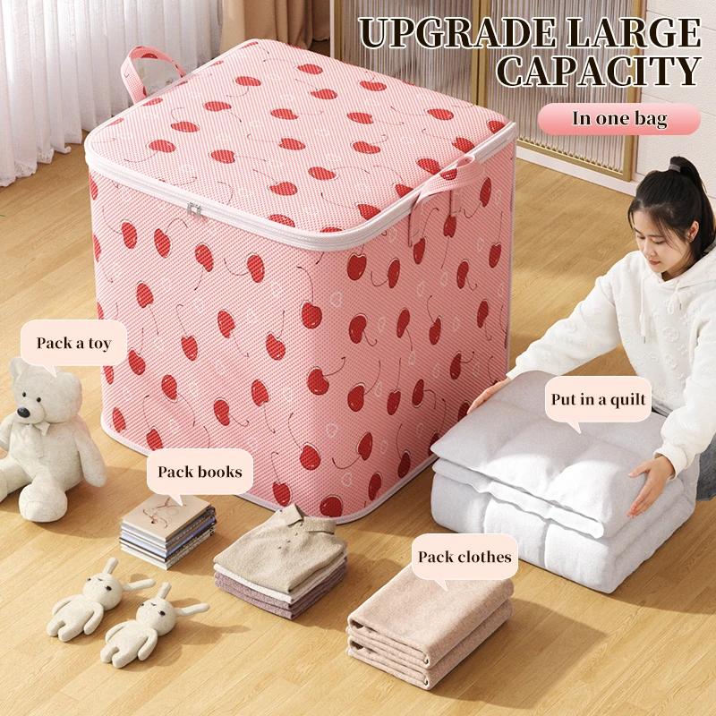 2pc Household Large Capacity Clothing Storage Bag Non-woven Material Wardrobe Organizer Quilt Storage Bag Clothing Storage Bag