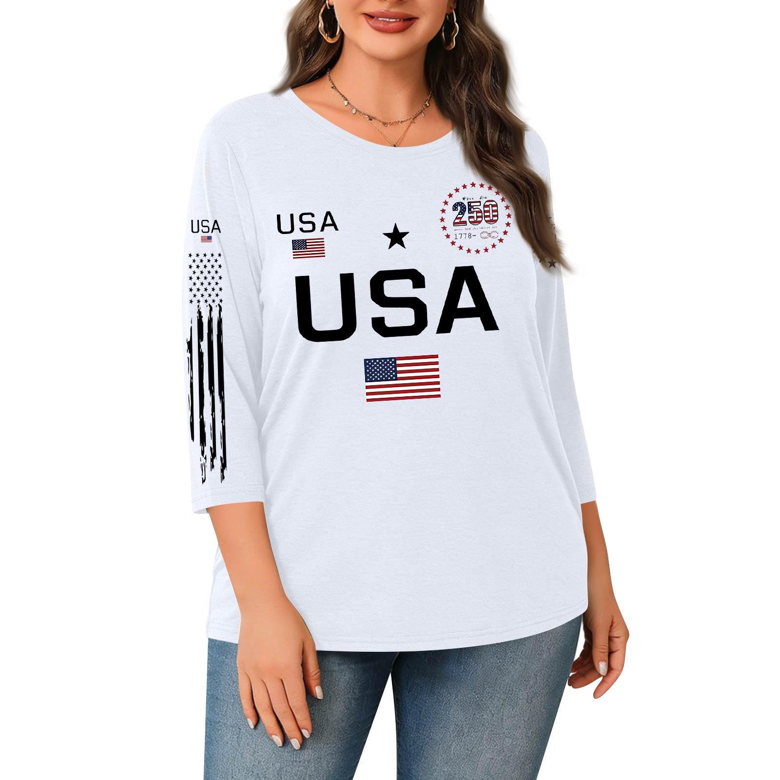 

Plus Size Women s Round Neck 3/4 Sleeve Printed Top XL білий