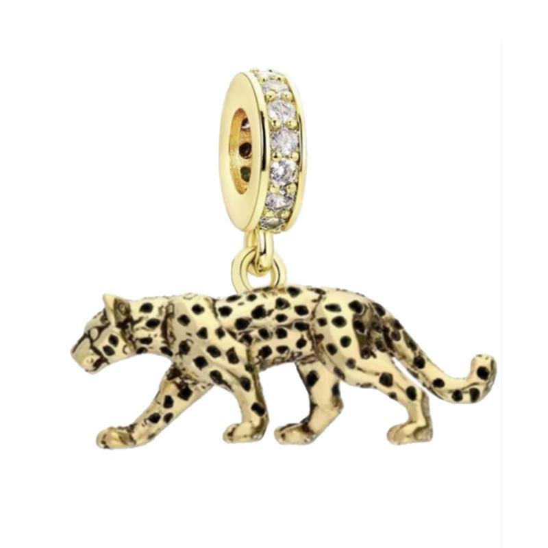 Copper Gold Color Guardian Leopard Cheetah Animal Dangle Charms Beads Pendant Fit Bracelet Necklace Diy Jewelry
