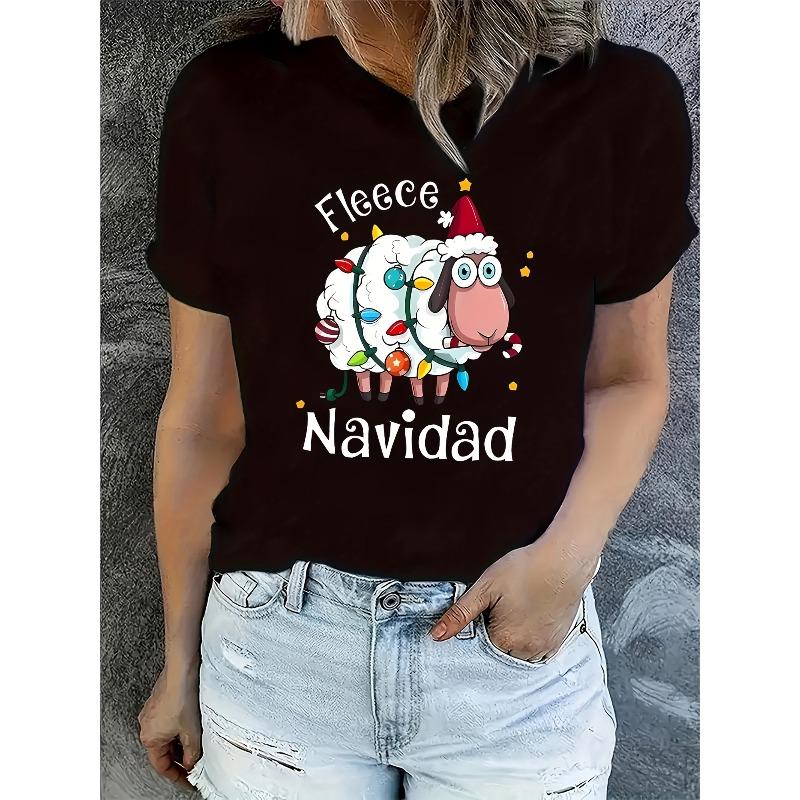 

Casual Women S Short Sleeve T-Shirt | Fun Alpaca Print, Crew Neck, Medium Stretch Fabric, Perfect For All Seasons And Daily Wear 4XL чорний