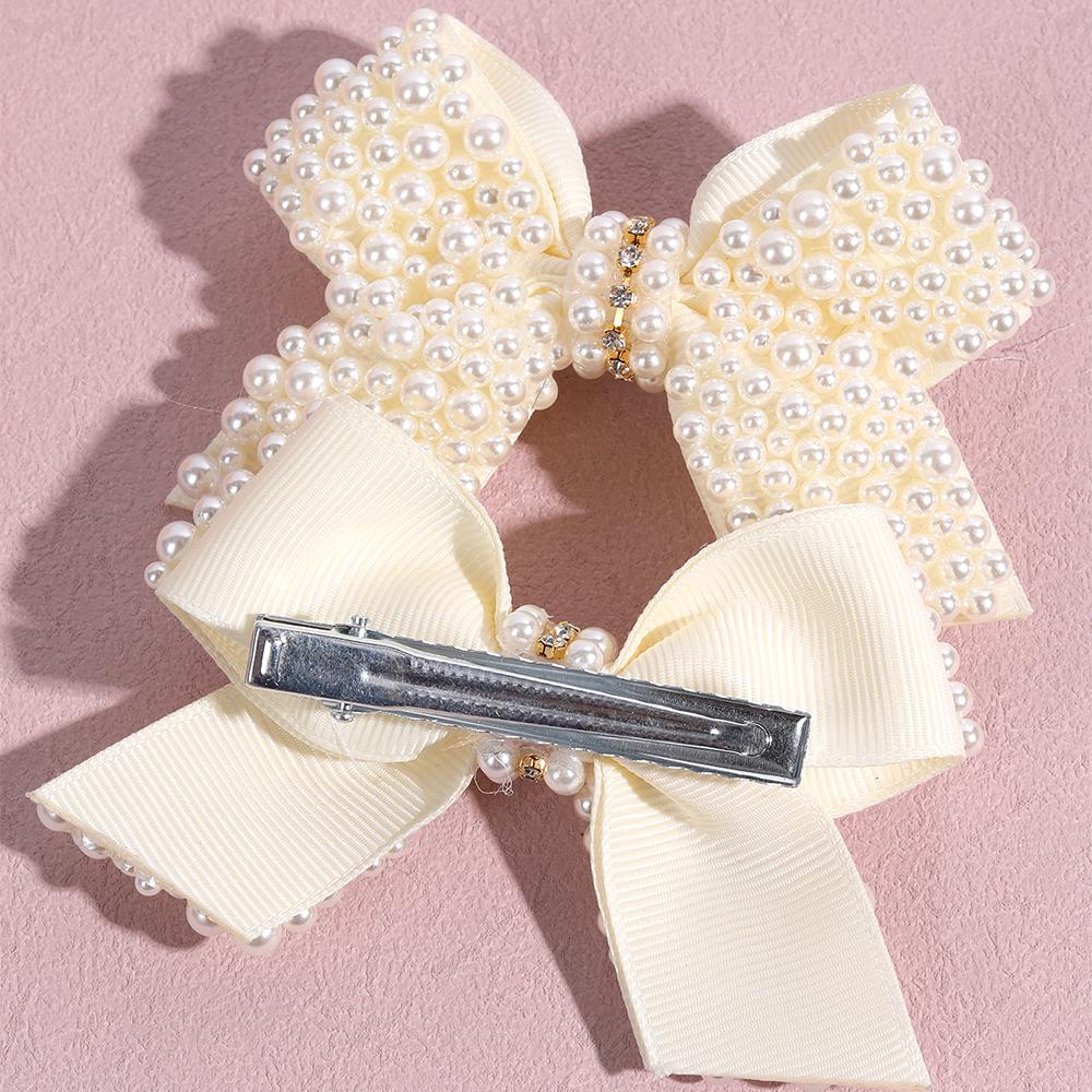 2Pcs Pearl Bow Hair Clips Sweet Elegant Rhinestone Bownot Hairpin For Girls Children Women Boutique Headdress Hair Accessories