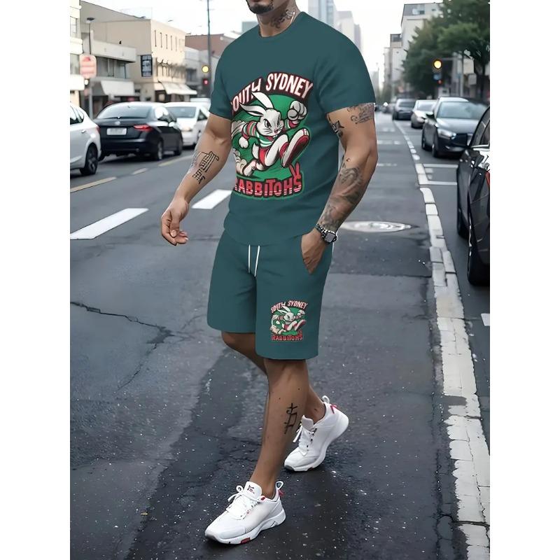 

Мужской винтажный комплект из футболки с 3D-принтом кроликов и шорт, футболка с коротким рукавом и круглым вырезом с градиентом, женский комплект из футболки и шорт 5XL