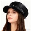 1pc Women Beret Cap with Black Star Embroidery,Solid Color Retro Hat,Korean Style Casual Flat Top Newsboy Hat for Outdoor,Travel