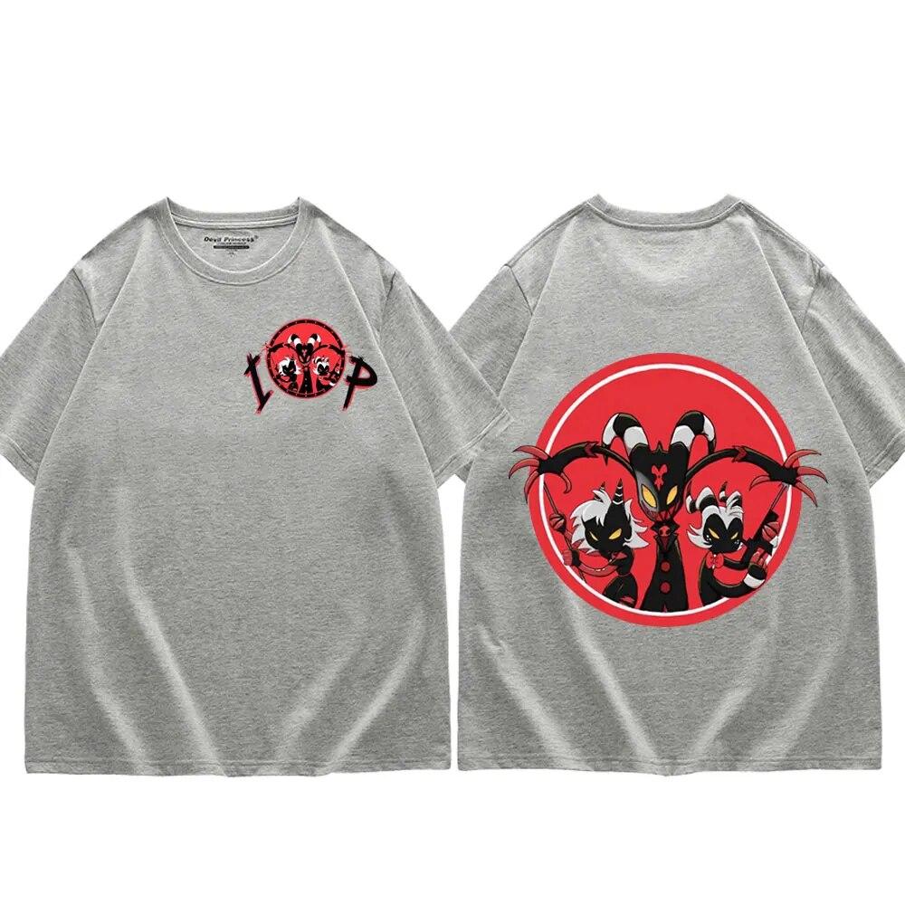 Trend Anime Helluva Boss Print T Shirts Unisex Women Fashion Cartoon Short Sleeve T Shirt Summer Casual Pure Cotton Loose T-shirt