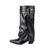 Fashion Metal Rivet Belt Buckle Western Cowboy Knee High Boots Fashion Square Headed Knight Boots Shiny Cool Spicy Girl Motorcycle Boots