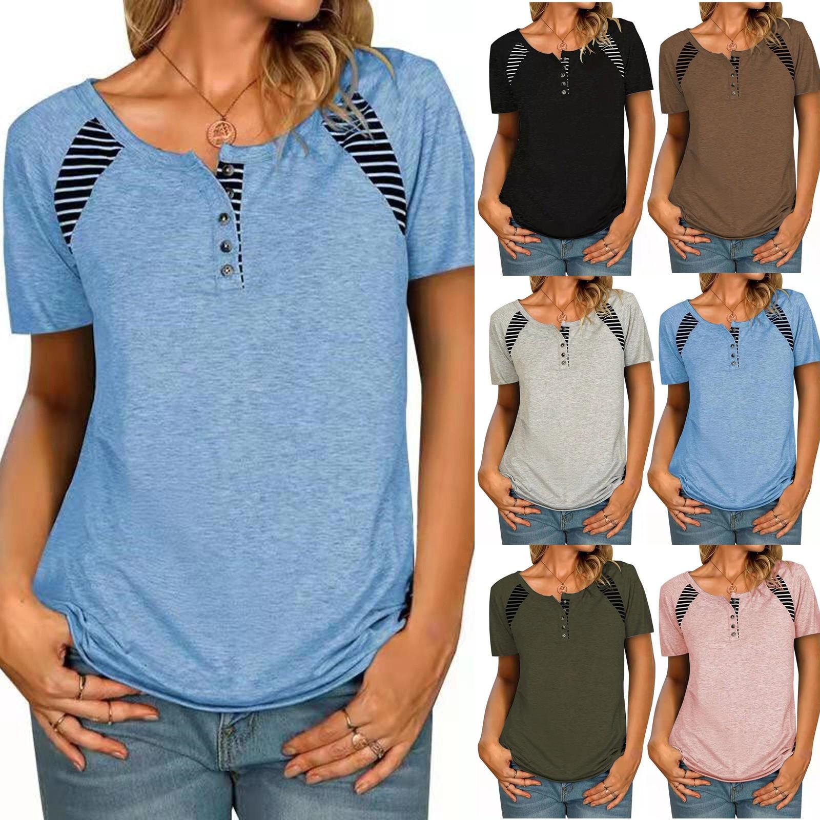 

Модные женские свободные повседневные футболки с короткими рукавами в полоску с принтом и круглым вырезом