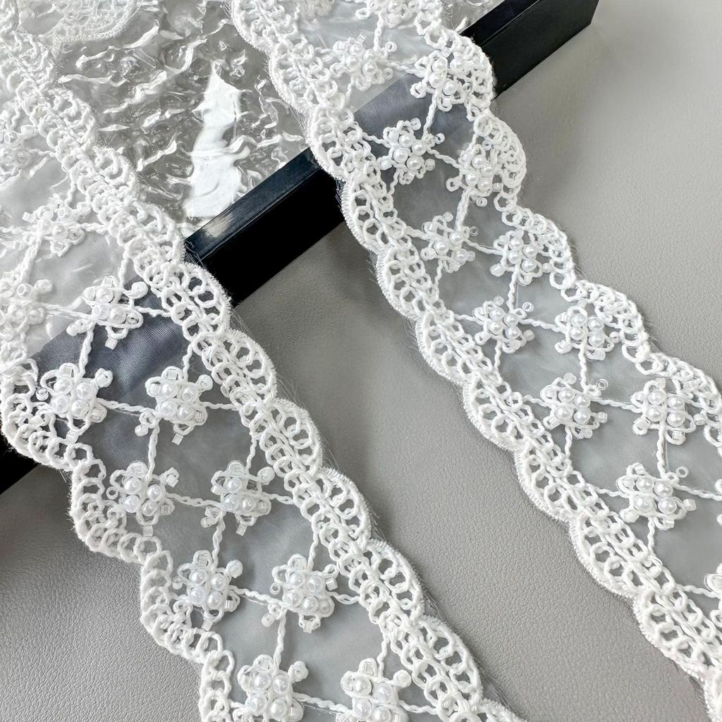 French Lace White Beads Clothing Accessories Hair Accessories Headgear Lolita Skirt Decoration Organza Barcode