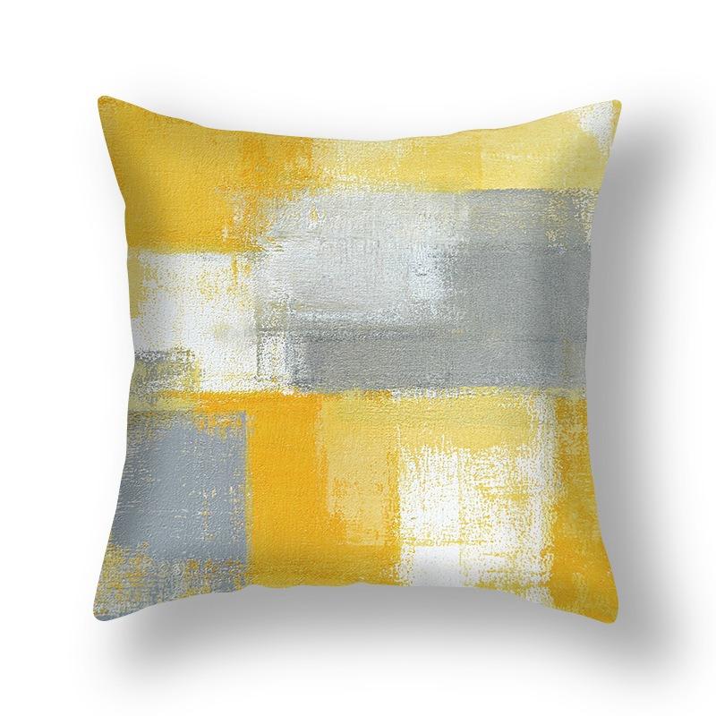 45x45cm Ins Style Color Blocking Pillowcase Grey Yellow Color Blocking Linen Made Pillow Cover Home Sofa Car Cushion Cover 450mm450mm 1480₽