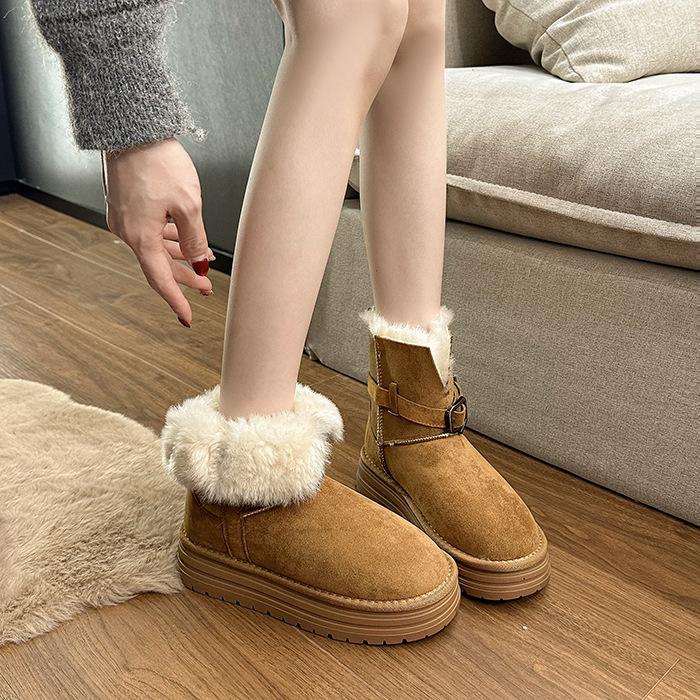 Warm Flip Plush Thick-soled Medium Tube Snow Boots for Women To Increase Their Height In Winter 2025 New Fluffy Thickened Cotton Shoes