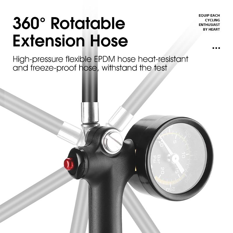 WEST BIKING 300PSI High Pressure Bicycle Pump With Gauge for Fork & Rear Suspension Portable Presta Schrader Valve Inflator