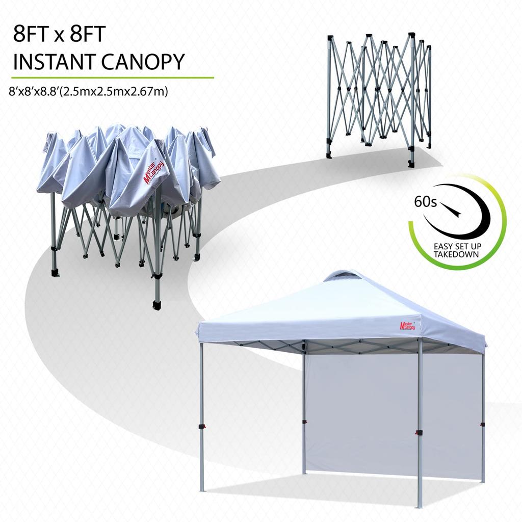 MASTERCANOPY Tarp Set of 1 Side Steel Water UV Use Weight Bag One-Touch Tent, Sheet, 2M/2.5M/3M, 3-Level Adjustment, Frame, Wind-Resistant