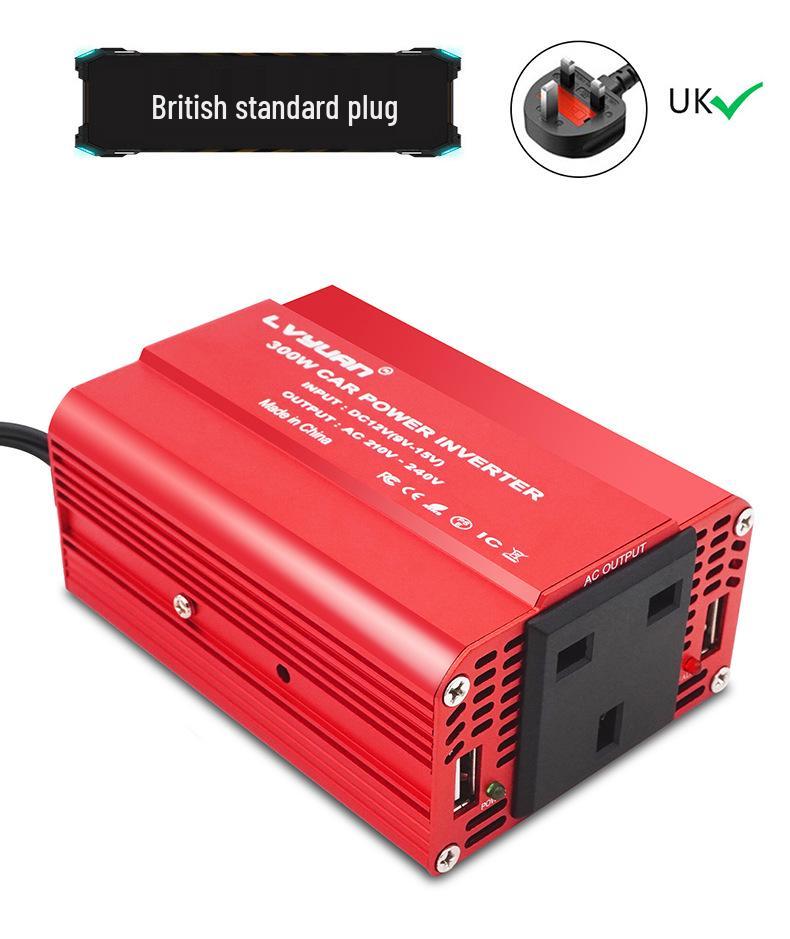 12V To 110V/220V Car Inverter with Dual USB & Cigarette Lighter Plug, 300W