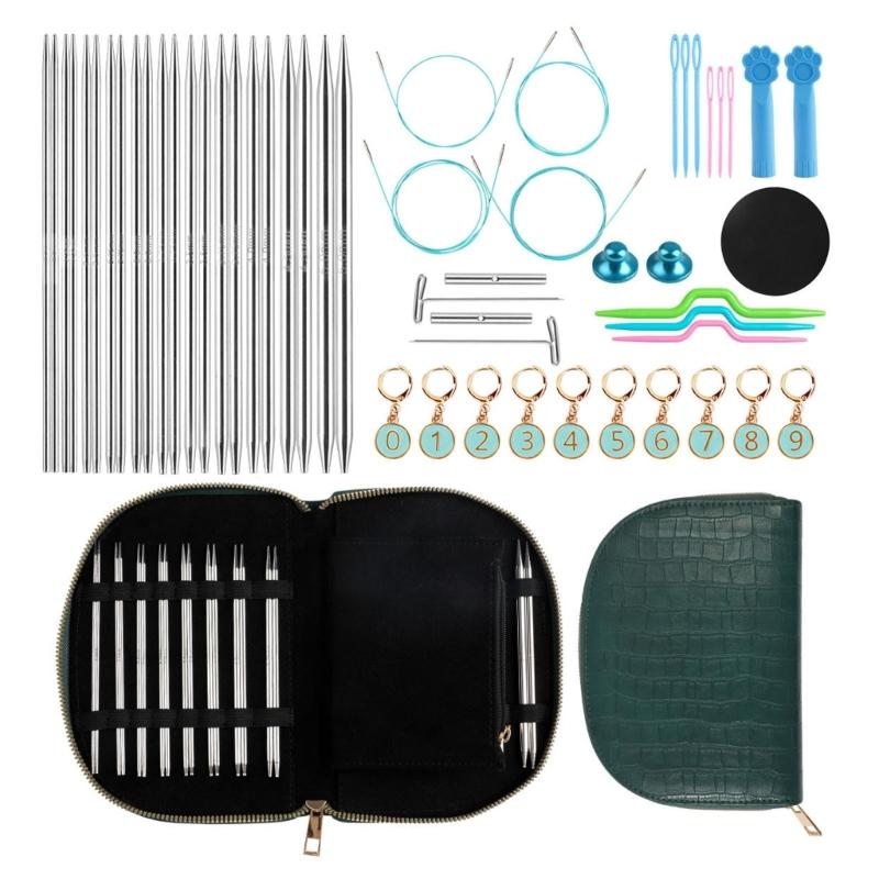 

11Pairs Interchangeable Stainless Steel Circular Knitting Needle 2.0mm-5.0mm with Storage Case for Weaving Crafting зелёный