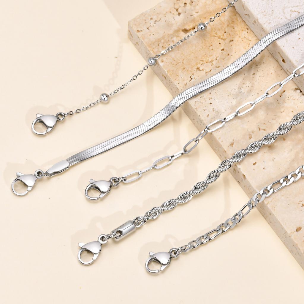 5PCS/Set Women Gold/Silver Color Bracelets,Stainless Steel Lady Geometric Fashion Charm Chain,Multi Layers Dainty Girl Jewelry