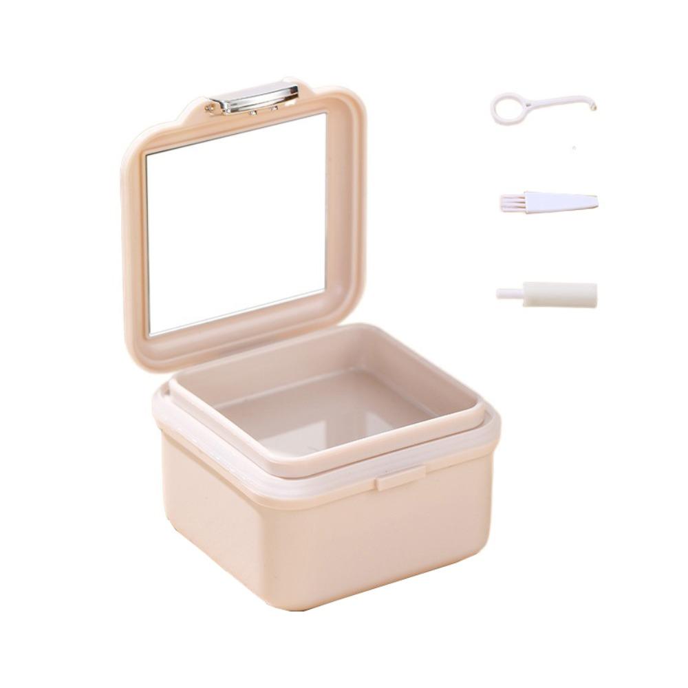

Dustproof Orthodontic Retainer Case Double Layer Denture Bath Container Appliance Storage бежевый