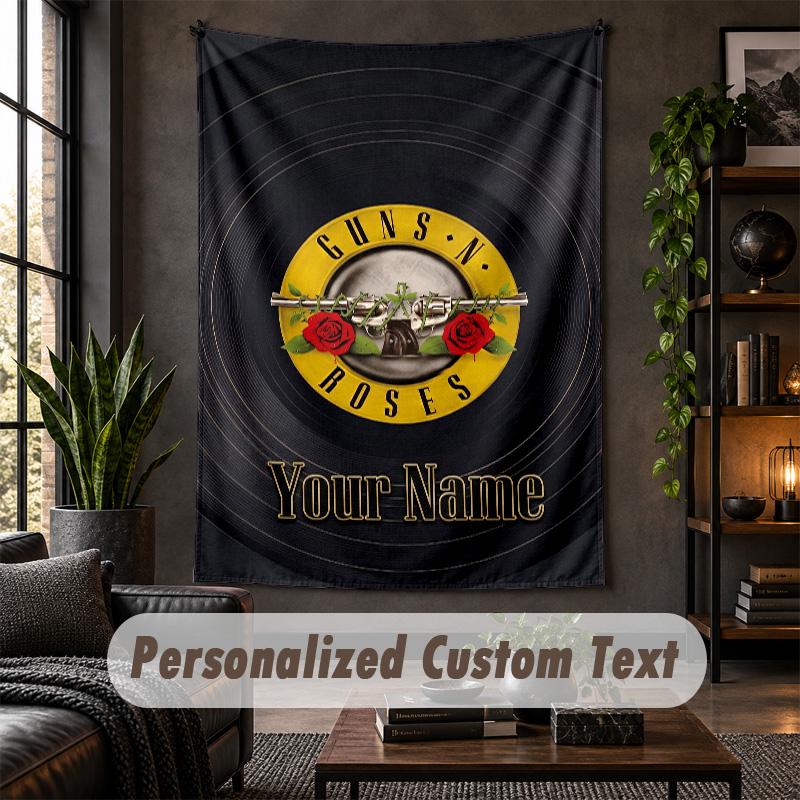 Personalized Wall Tapestry,Guns N’ Roses Custom Text, Soft Fabric Wall Art For Indoor Decoration
