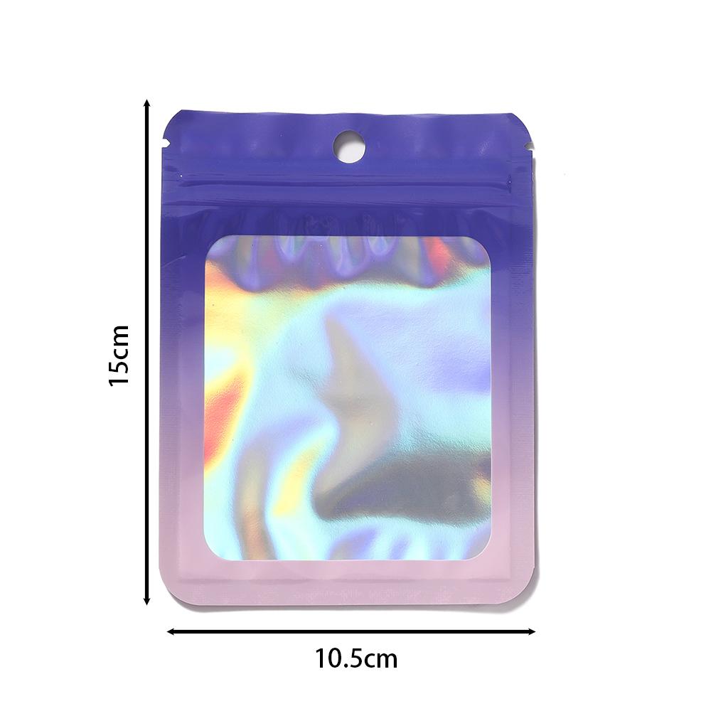 50pcs Thicken Ziplock Bags Gradient Holographic Laser AB Color Plastic Pouch for DIY Jewelry Storage Pouch Zip Lock Bag