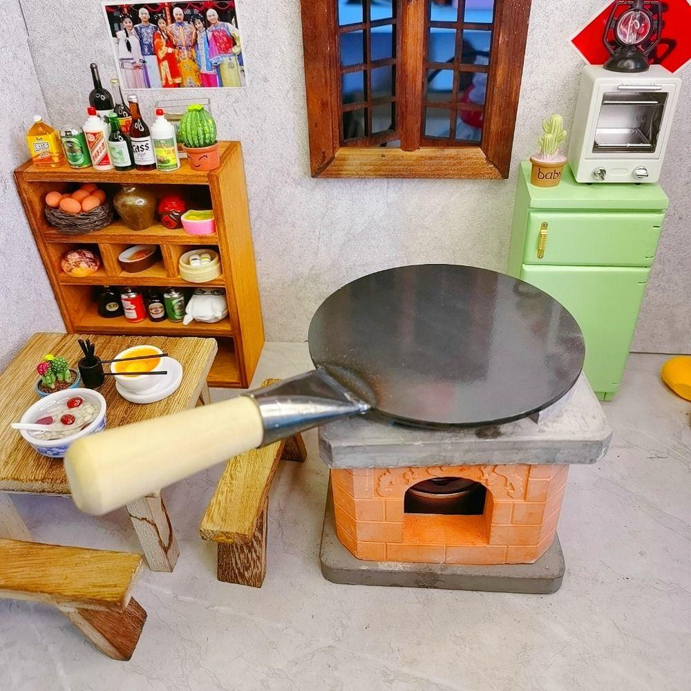 Full Simulation Mini Kitchen Play Set Cooktop Decorative Accessories Real Cooking Toys Handle Pan Lid Doll House Furniture