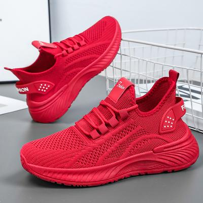 Fashion Spring Red Casual Shoes Knitted Breathable Sneakers for Women Shoes Mesh Platform Sneakers Ladies Sneakers White Tennis Shoes