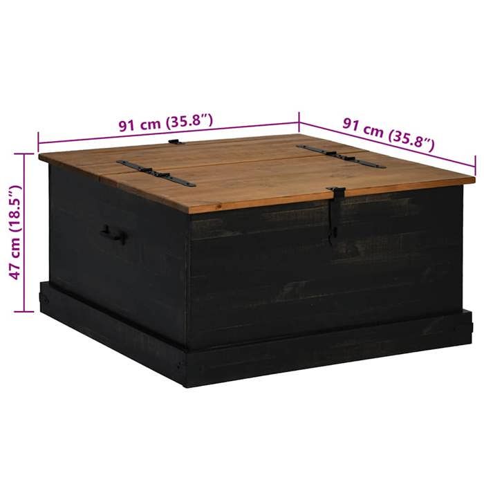 VidaXL Coffre de rangement HALDEN noir 91x91x47 cm bois massif pin, stockage de coffre, coffre de rangement en bois, coffre 4018408