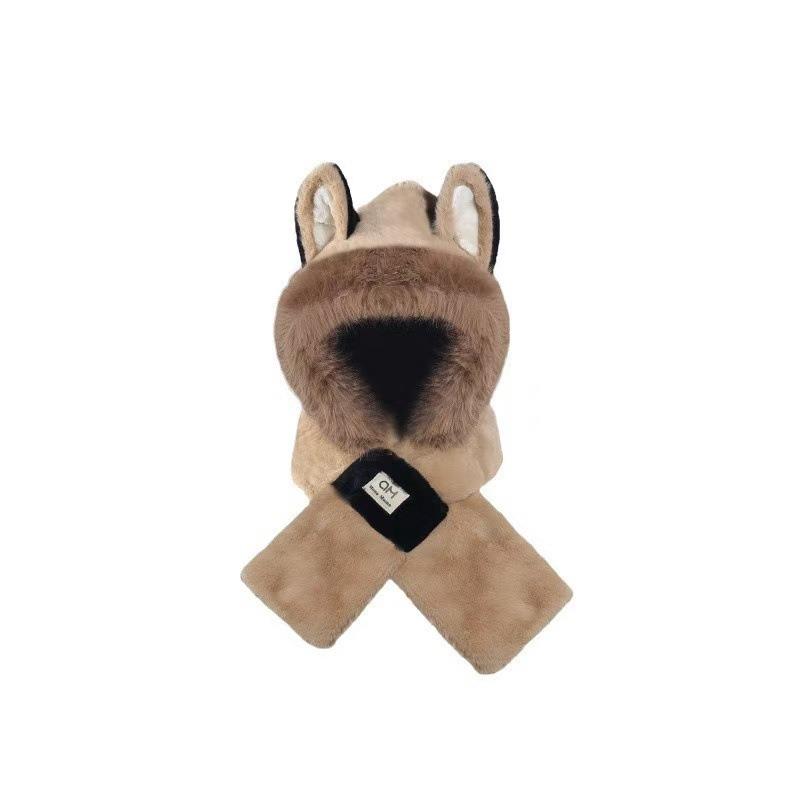 

Fire fox ears skiing winter plush hat integrated winter warmth thickened ear protection scarf gloves three-piece set