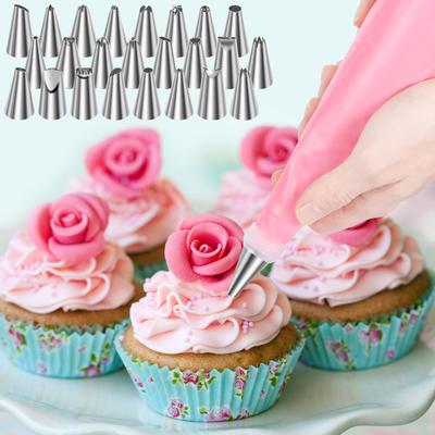 Cake Piping Nozzle Piping Bag and Scraper Stainless Steel Pastry Ring Mould Dessert Cupcake Decorating Piping Mousse Making Tool