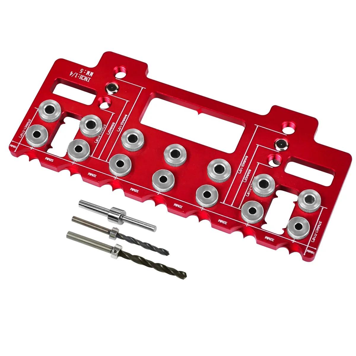 

Aluminum Pocket Hole Jig Kit, 1 Set Handle Pitch Punch Hole Locator,Shelf Pin Drilling Guide Jig,Straight Hole Drilling Template