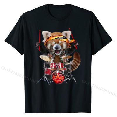 Punk Roter Panda spielt Schlagzeug in Heavy Metal Band - T-Shirt Europa Top T-Shirts für Männer Baumwoll-Tops & Tees Personalisiert Klassisch