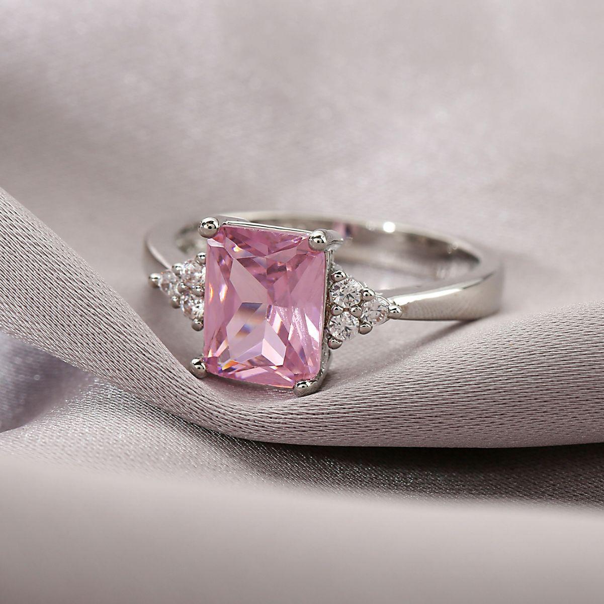 

Современное квадратное кольцо с розовым цирконием для женщин - уникальные модные украшения Size 7 розовый