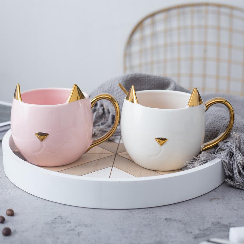 Simple Golden Cat Ceramic Cup Student Couple Drinking Water Cup Office High Looking Cute Gift Mug