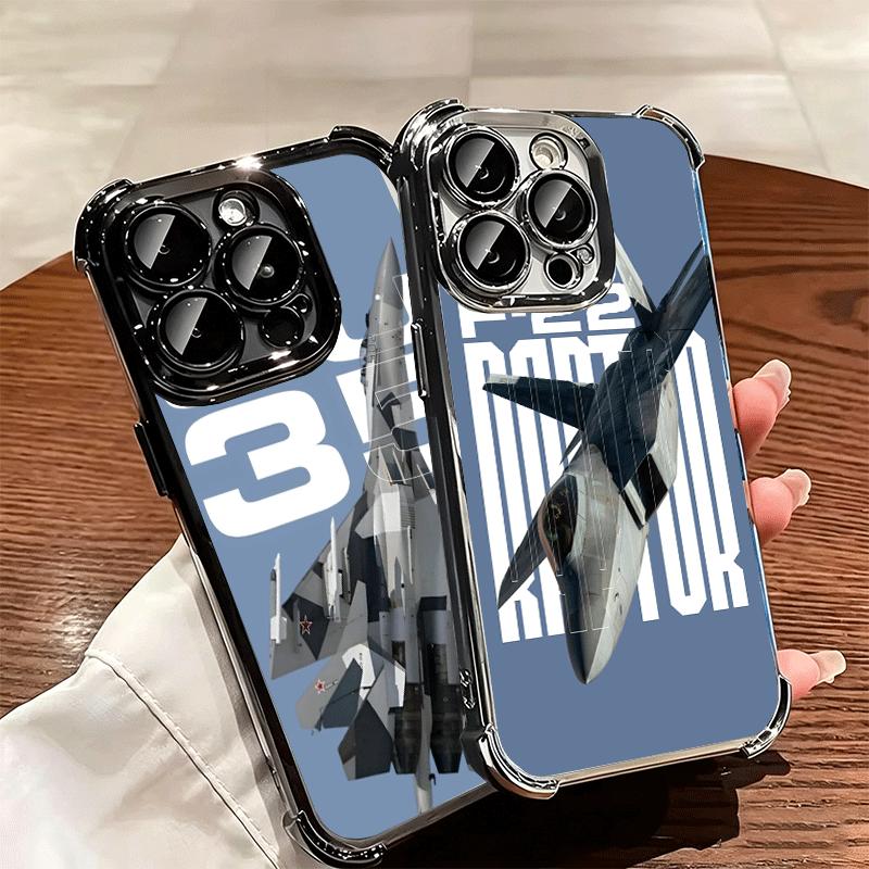 Fighter Plane F-22 Raptor Cool Soft Phone Case For iPhone 15 16 17 Air 14 Pro Max 16E Plus 13 12 Mini Plating Anti-Fall Fundas
