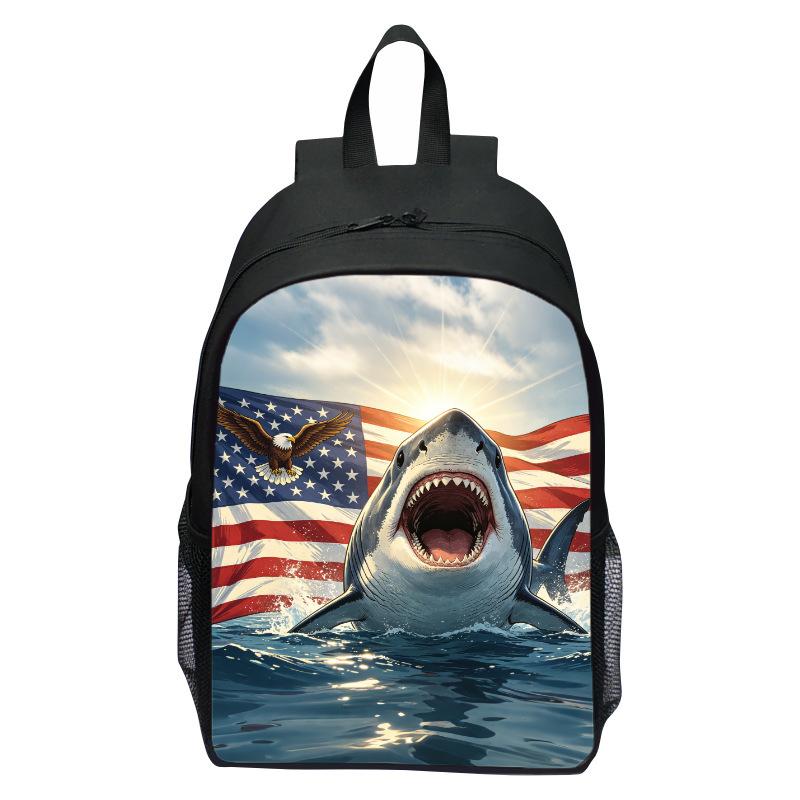 Shark Underwater World Eagle Print Backpack for Kids, Cartoon Double Shoulder School Bag, Lightweight Casual Daypack