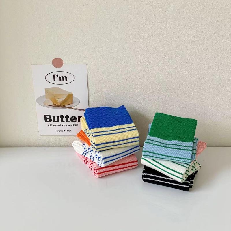 Dopamine Color-blocking Striped Mid-calf Socks Summer Thin and Trendy Socks Cotton Spring and Autumn Pile Socks