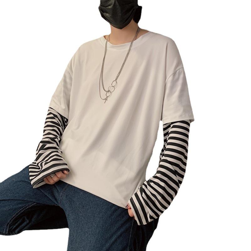 Trendiges Koreanisches Lockeres Herren-T-Shirt mit Langen Ärmeln und Fake-Zweiteiler-Look