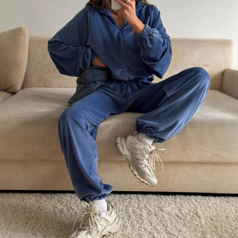 Womens Casual 2-Piece Set: Solid Color Long Sleeve Zip-Up Hoodie Jogger Pants Streetwear Comfort