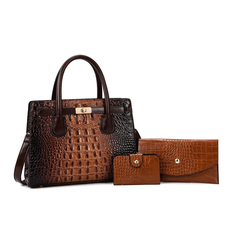 Women'S Bag Crocodile Pattern Large-Capacity Textured Handbag Simple And Versatile Three-Piece Tote Bag