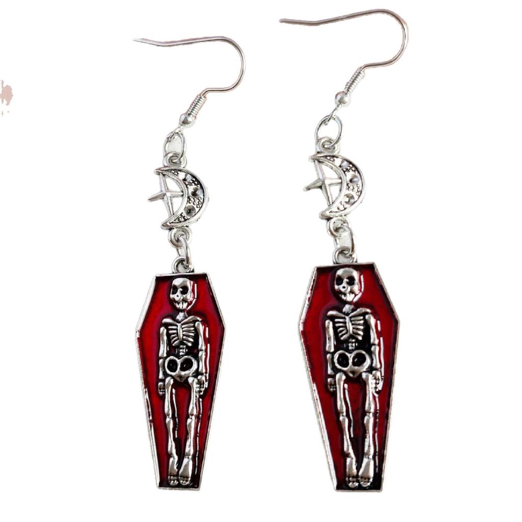 Retro Skull Coffin Skeleton Pendant Earrings for Halloween