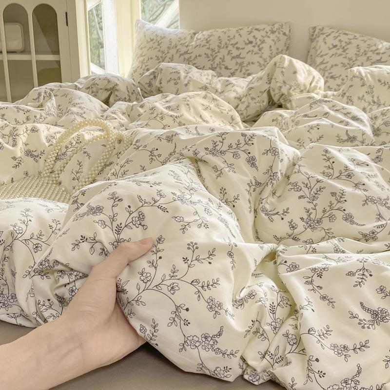 Washed Cotton Duvet Cover Set Single/Queen/King Size Bed Set Flower Printed Plumones De Cama Duvet Cover with Pillowcase Bedding