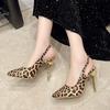 High heels sandals women's 2025 summer bag head leopard print rear empty buckle fine heel high sense large size pointed head European and American
