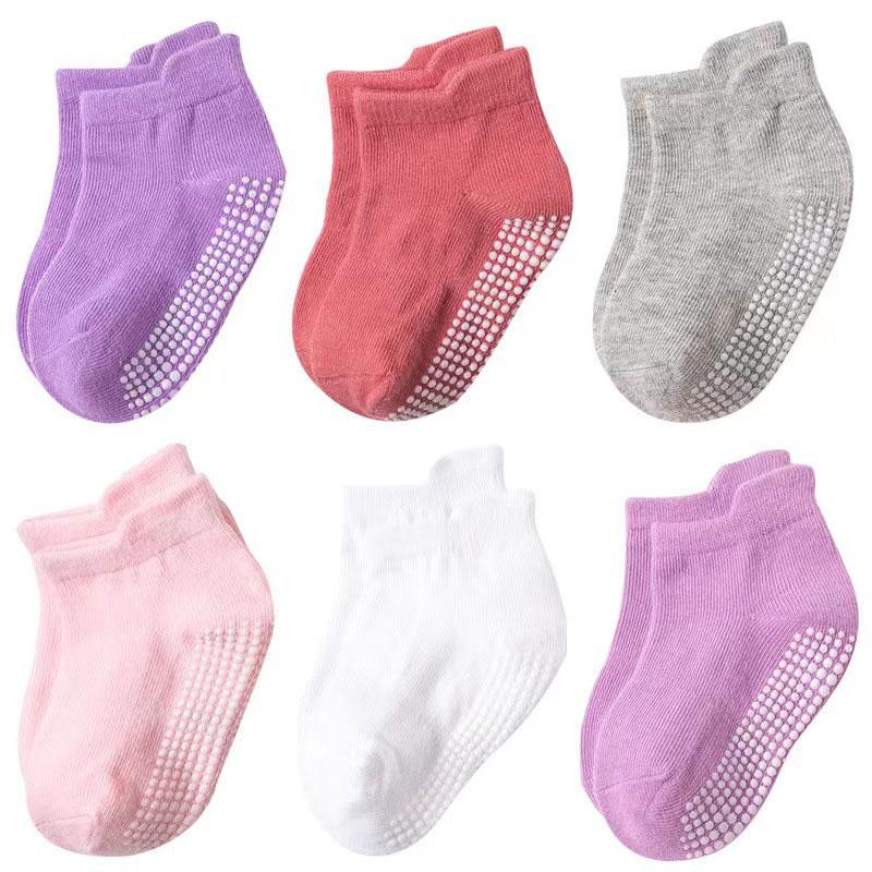 6 Pairs a Lot Baby Floor Socks Infant Cute Stripe Thin Adhesive Socks Kids Girls Candy Color Non Slip Socks