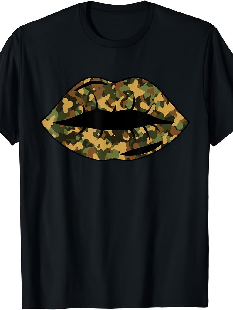Lips Print Kiss Lips Clothing Camo Lips T Shirt Same Style 2026 Summer Shirt Sleeved Printed T Shirt 180G