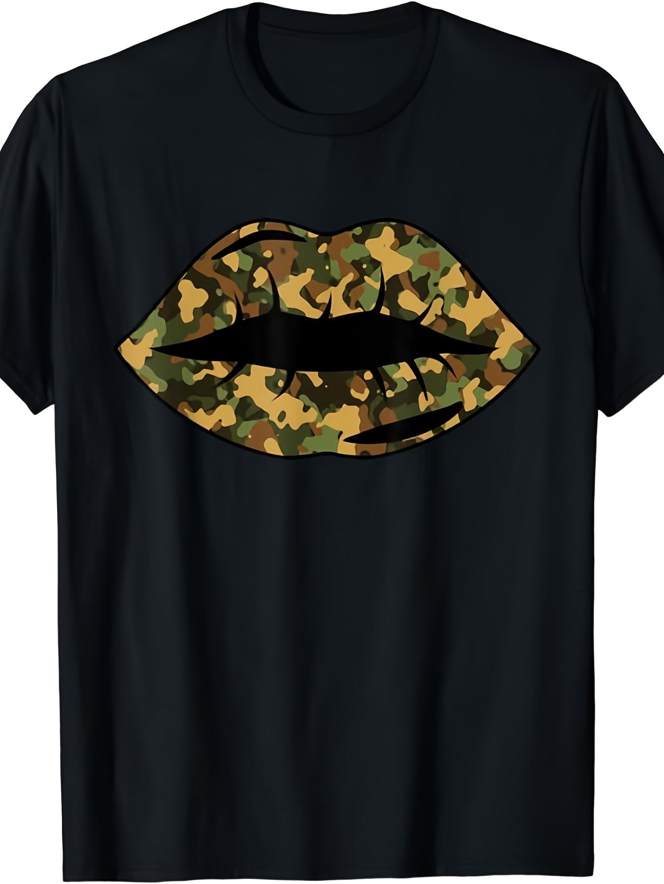 

Lips Print Kiss Lips Clothing Camo Lips T Shirt Same Style 2026 Summer Shirt Sleeved Printed T Shirt 180G S разноцветный