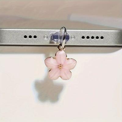 Cherry Blossom Dust Plugs Pendant for Phone Type C Charging Port Dust Plugs Charm Wear-Resistant Phone Accessories