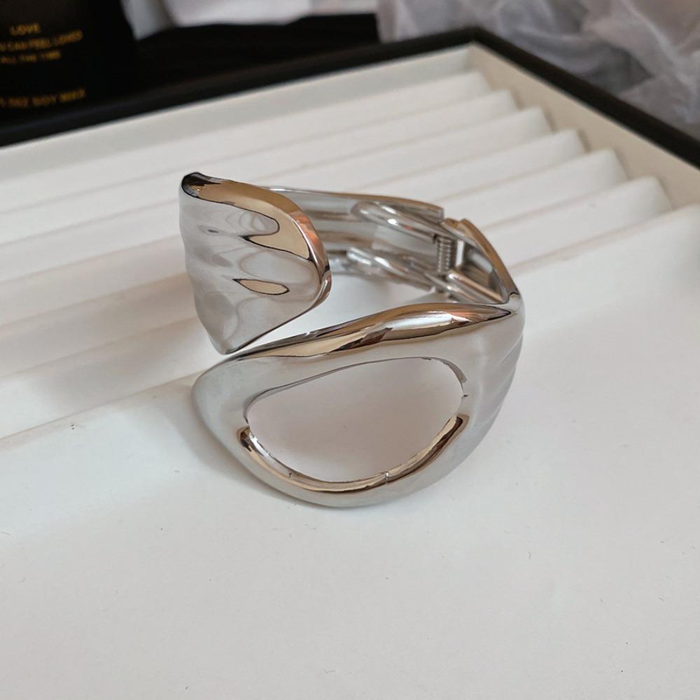 Metal Zinc Zinc Alloy Cuff Bangles Hollow Cross Exaggerated Bracelet Wide Irregular Open Bangle  Women