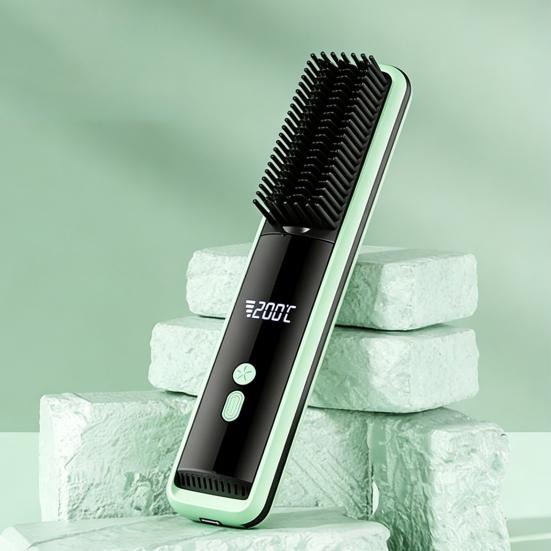 Cordless Hair Straightener Brush LCD Temperature Display Frizz Control Hair Straightening Comb USB Rechargeable Fast Heating Electric Hot Brush